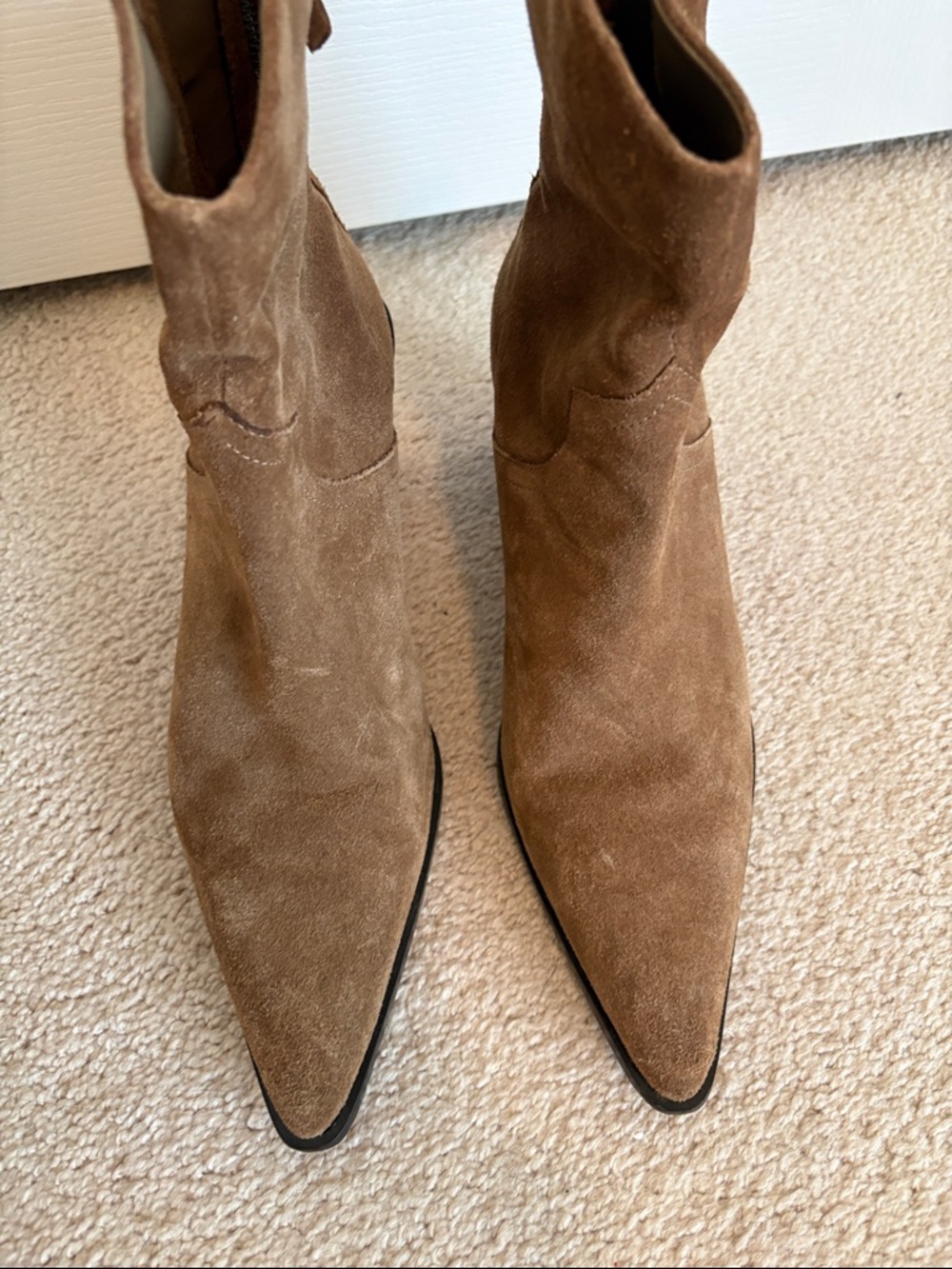 ZARA Cowboy Split Suede Leather Ankle Boots Almond Tan Brown - Picture 5 of 11